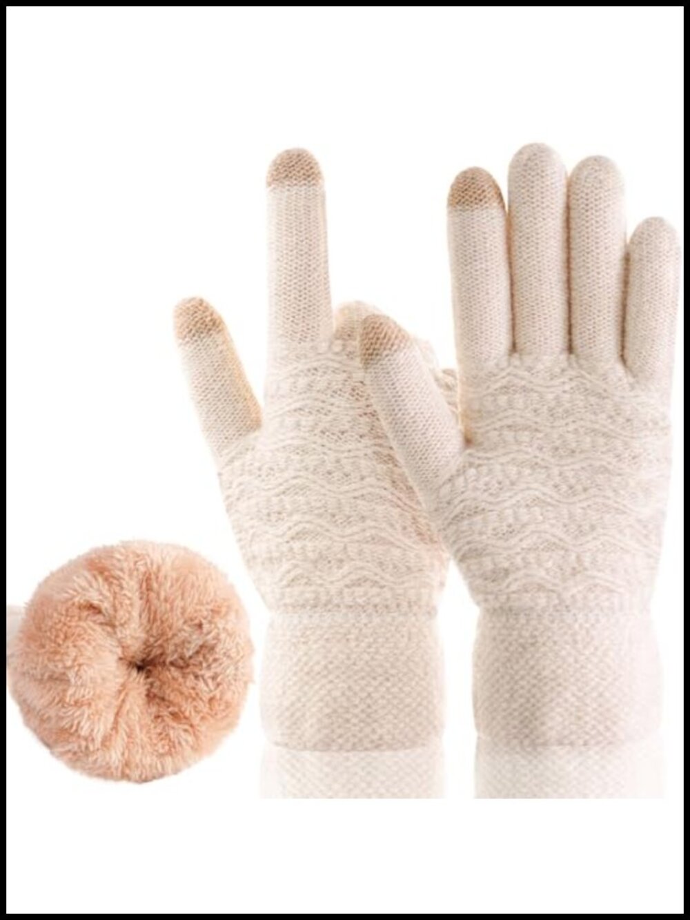 Women's Winter Touch Screen Gloves Wool Fleece Lined Cable Knit Thermal